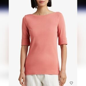 Lauren Ralph Lauren Judy 3/4 Sleeve Boat Neck Coral  Tunic Top sz L Preppy